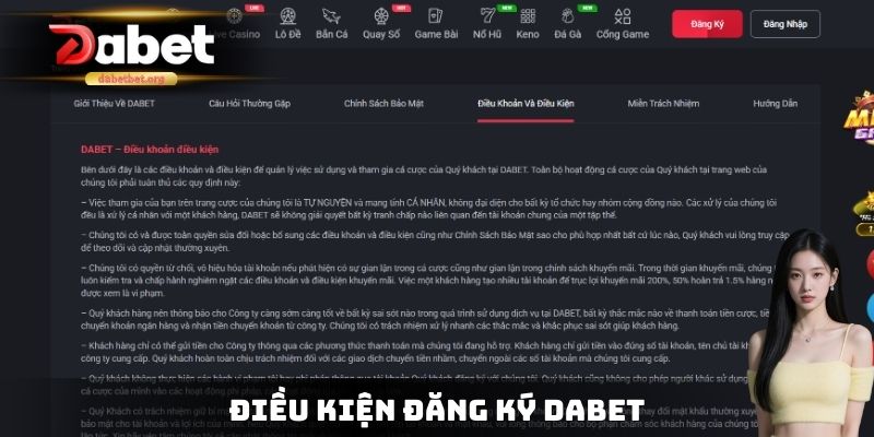 Điều kiện đăng ký DABET